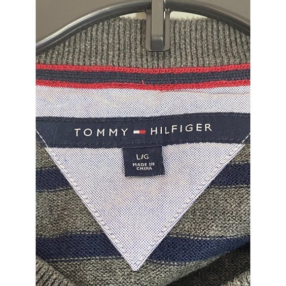 Tommy Hilfiger Flag Logo Striped Long Sleeves V-Neck Pima Cotton Sweater Men L - Picture 5 of 10